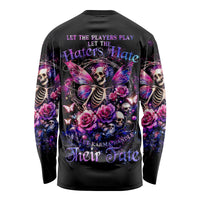 Black long-sleeve shirt, back view with purple fairy skull floral graphic