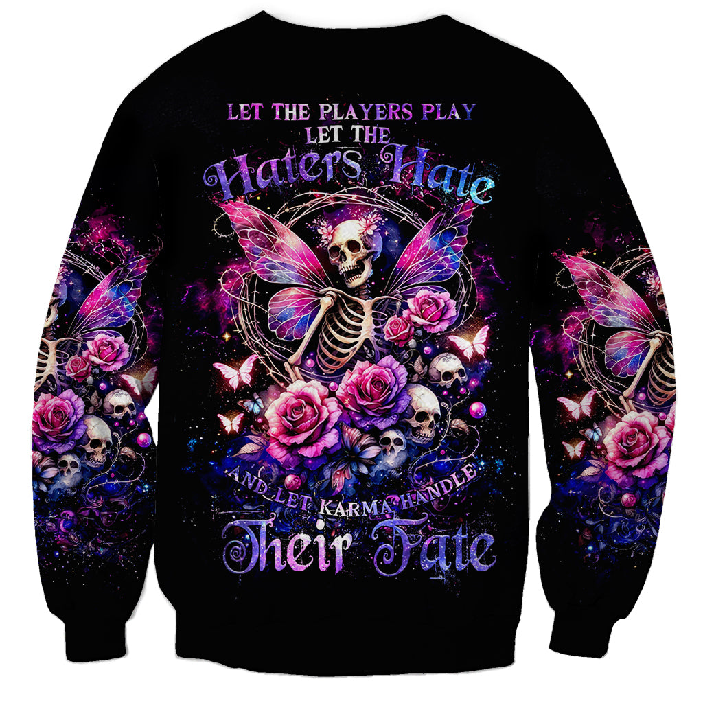 Black unisex sweatshirt with fairy skull, roses, butterflies, and colorful front graphic
