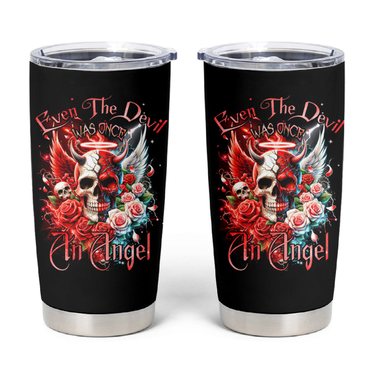 Evil Angel Skull Tumbler Cup Even The Devil Was Once An Angel