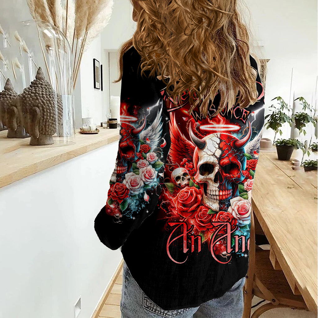 Evil Angel Skull Women Casual Shirt Even The Devil Was Once An Angel