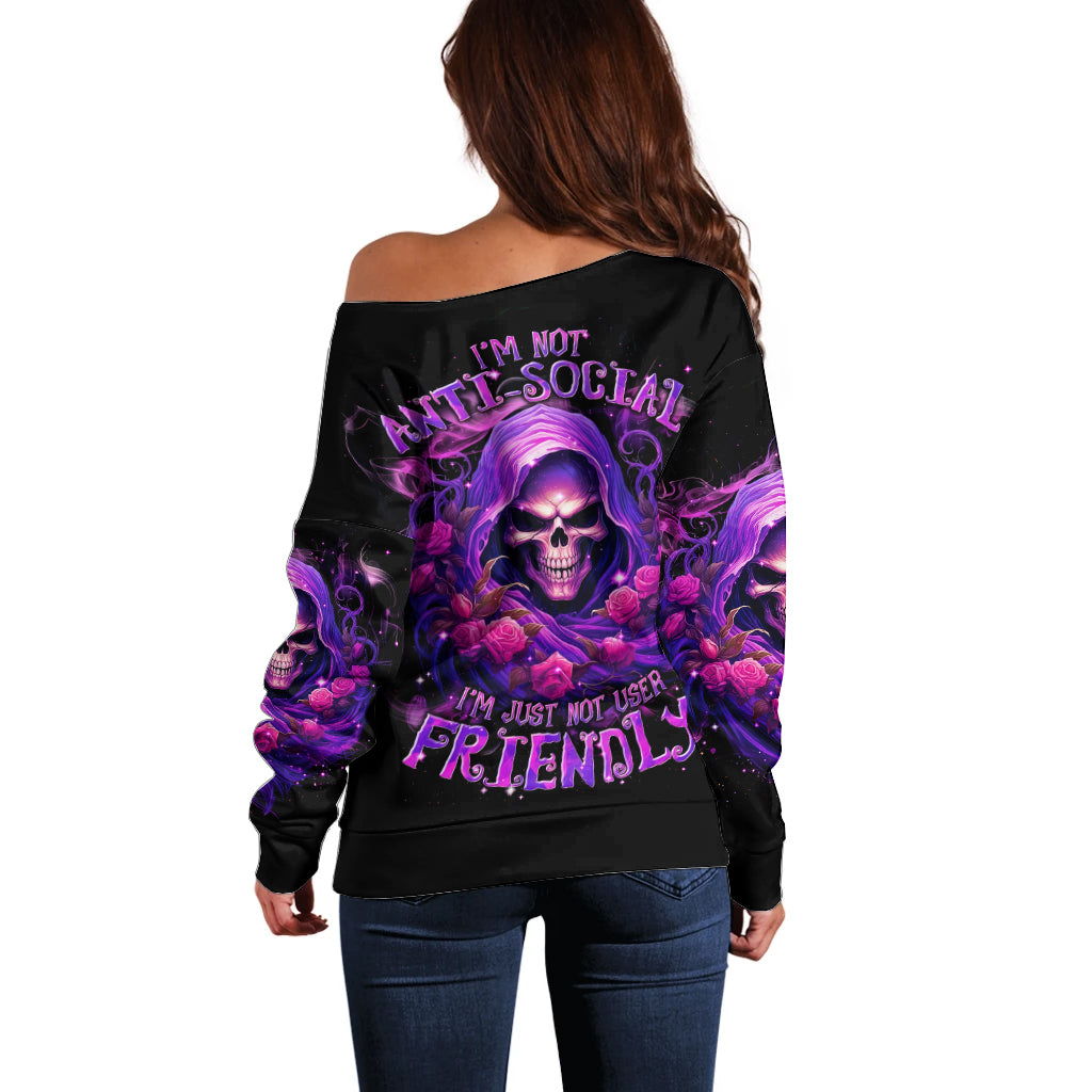 Reaper Skull Off Shoulder Sweater I'm Not Anti-Social I'm Just Not User Friendly - Wonder Print Shop