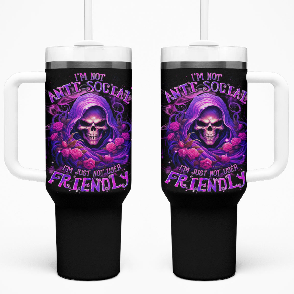 Reaper Skull Tumbler With Handle I'm Not Anti-Social I'm Just Not User Friendly