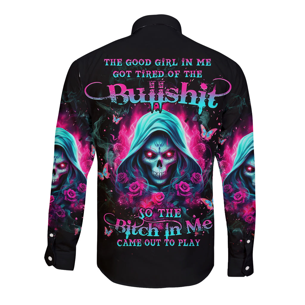 Witch Skull Long Sleeve Button Shirt The Good Girl In Me Got Tired Of The Bullshit - Wonder Print Shop