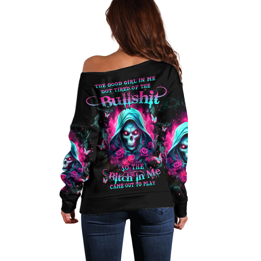 Witch Skull Off Shoulder Sweater The Good Girl In Me Got Tired Of The Bullshit - Wonder Print Shop