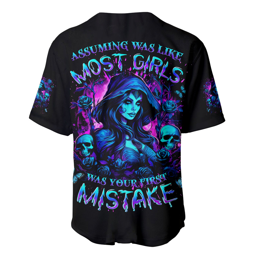 Witch Skull Baseball Jersey Assuming Was Like Most Girls Was Your First Mistake - Wonder Print Shop