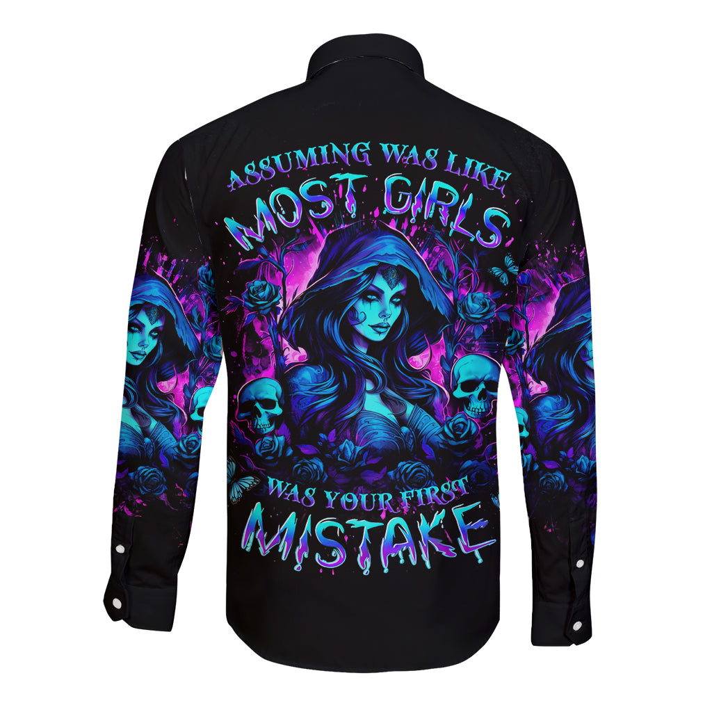 Witch Skull Long Sleeve Button Shirt Assuming Was Like Most Girls Was Your First Mistake - Wonder Print Shop