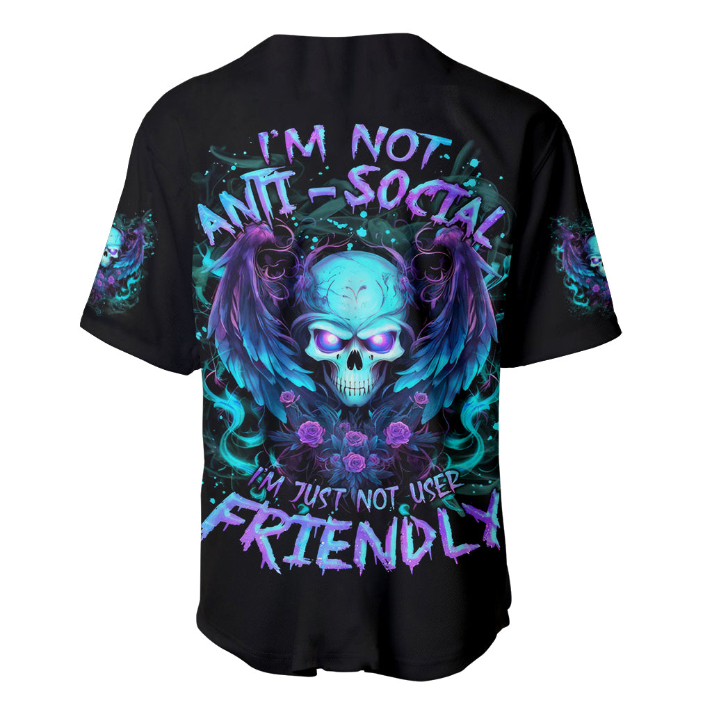 Angel Skull Baseball Jersey I'm Not Anti-Social I'm Just Not User Friendly - Wonder Print Shop