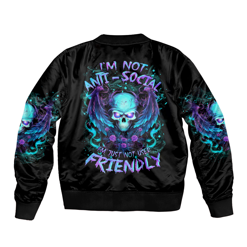 Angel Skull Bomber Jacket I'm Not Anti-Social I'm Just Not User Friendly - Wonder Print Shop