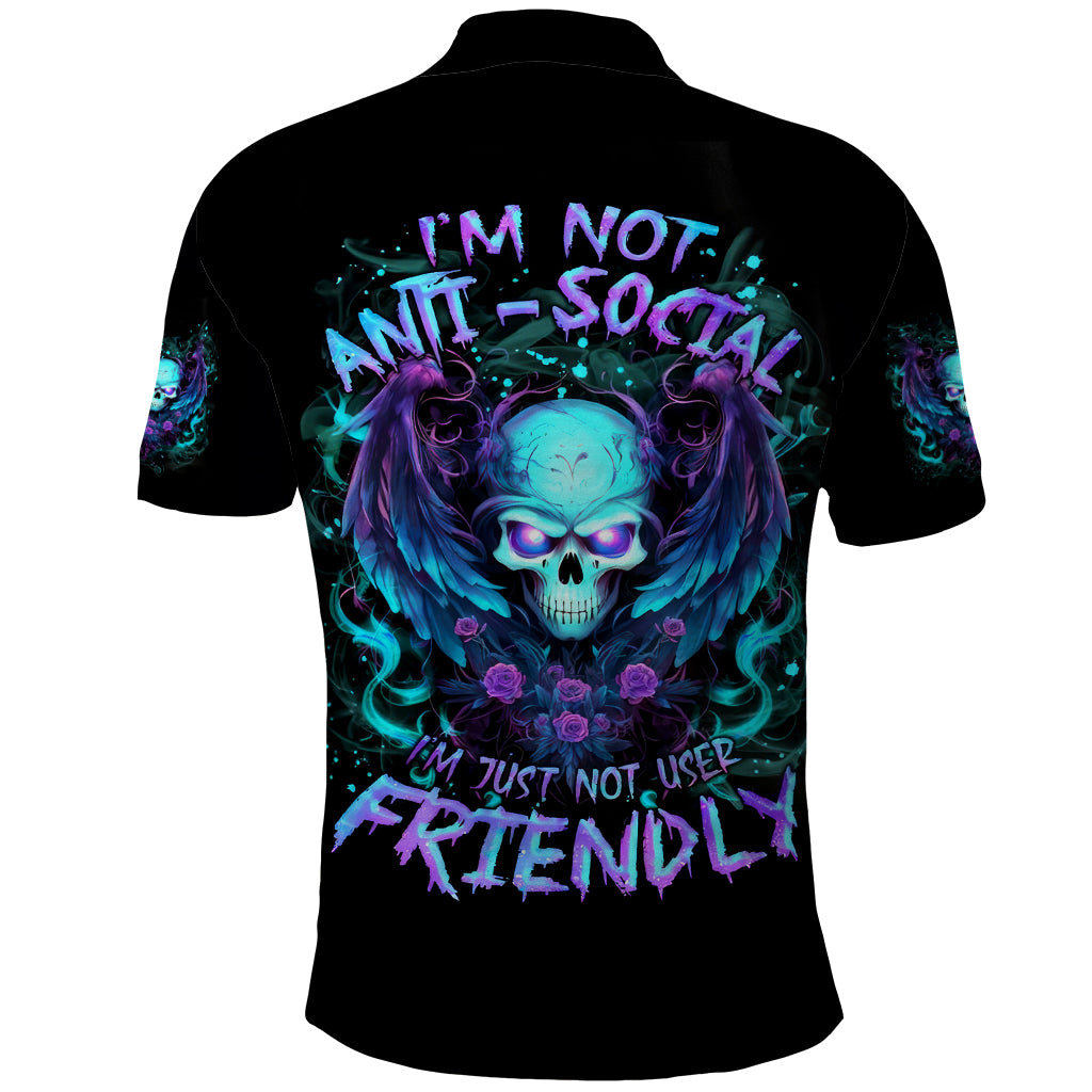 Angel Skull Polo Shirt I'm Not Anti-Social I'm Just Not User Friendly - Wonder Print Shop