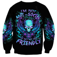 Black unisex crewneck sweatshirt with neon angel skull graphic and long-sleeve art