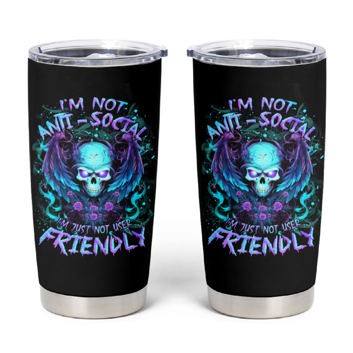 Angel Skull Tumbler Cup I'm Not Anti-Social I'm Just Not User Friendly