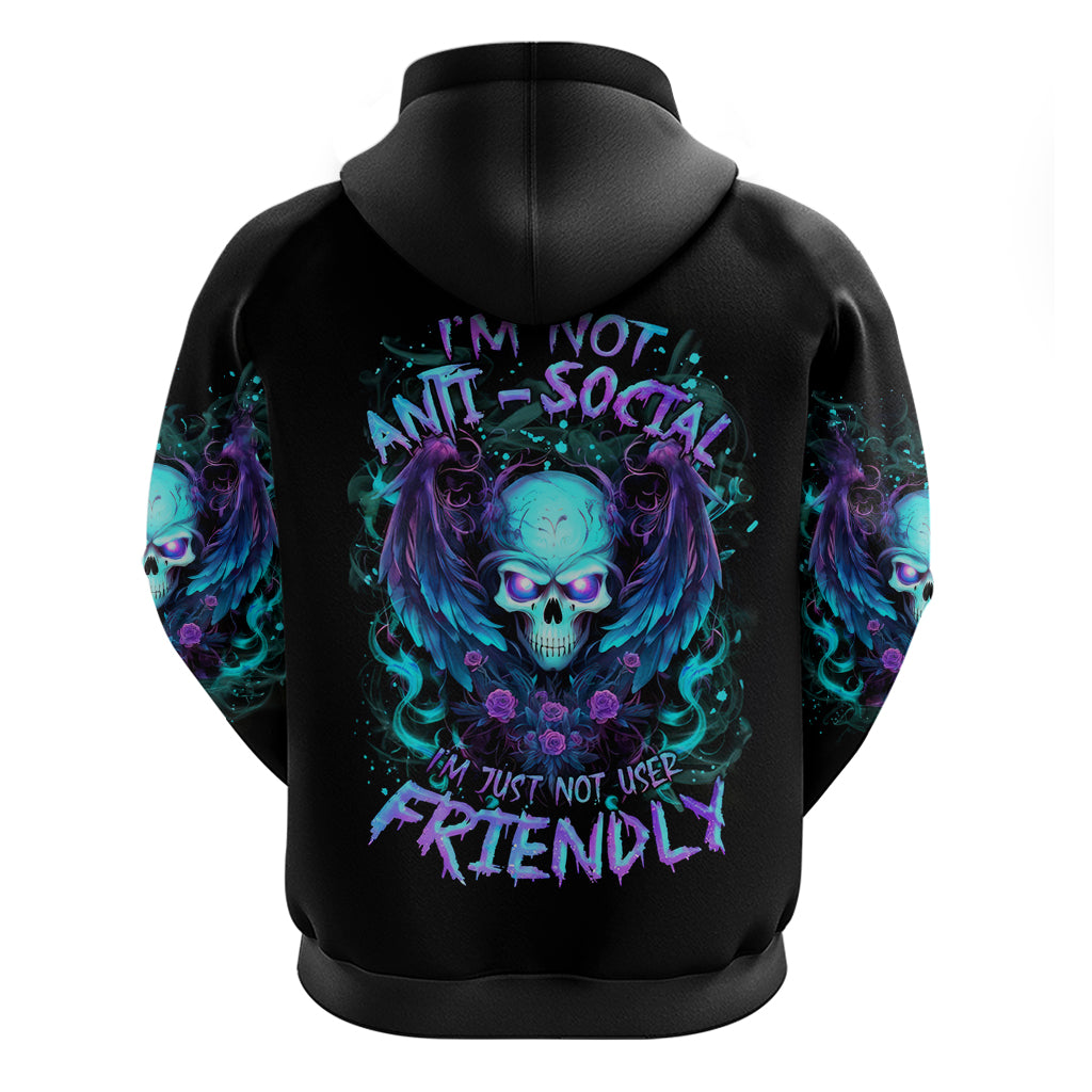 Angel Skull Zip Hoodie I'm Not Ant-Social I'm Just Not User Friendly