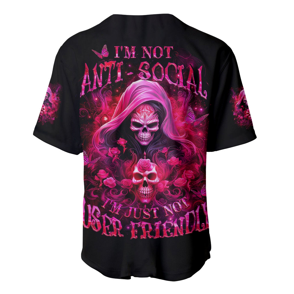 Witch Skull Baseball Jersey I'm Not Anti-Social I'm Just Not User Friendly - Wonder Print Shop