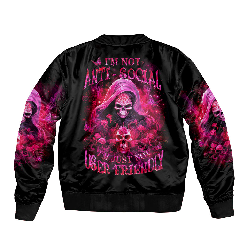 Witch Skull Bomber Jacket I'm Not Anti-Social I'm Just Not User Friendly - Wonder Print Shop