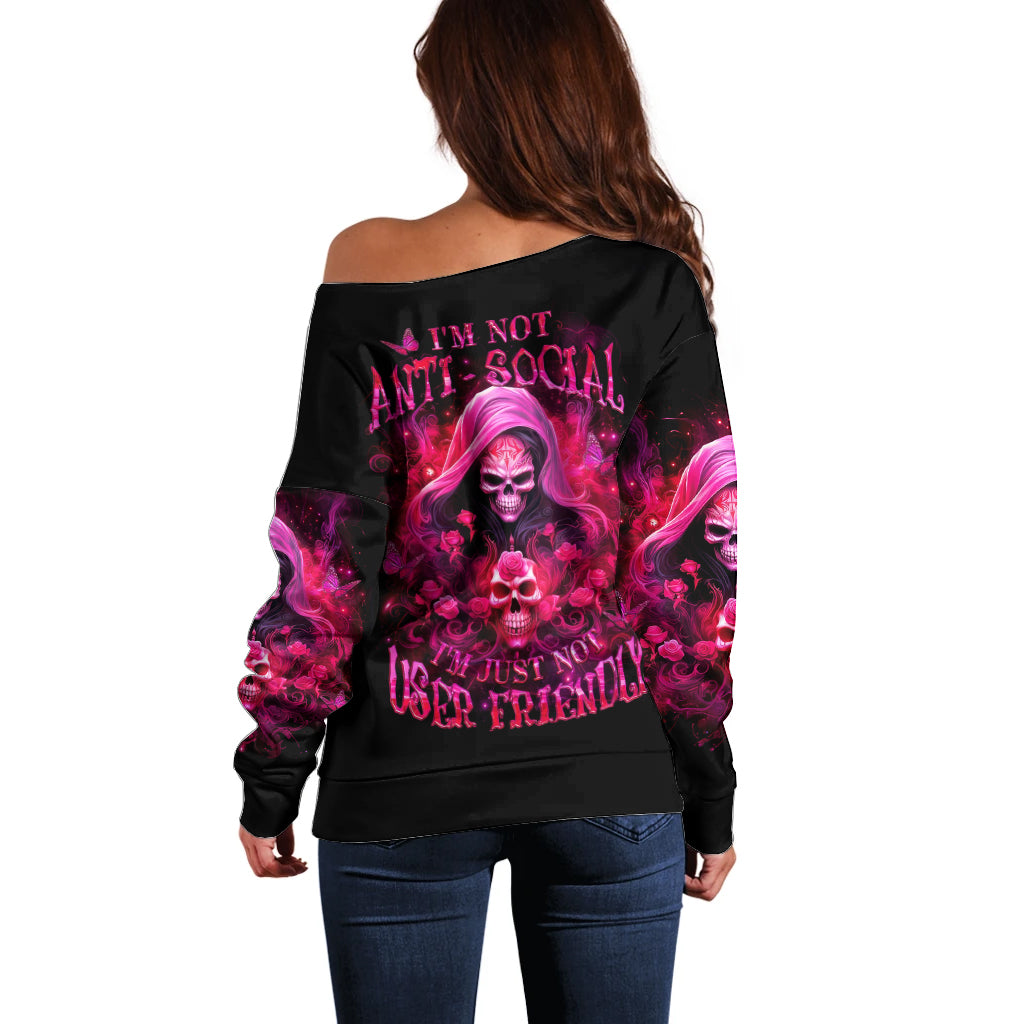 Witch Skull Off Shoulder Sweater I'm Not Anti-Social I'm Just Not User Friendly - Wonder Print Shop