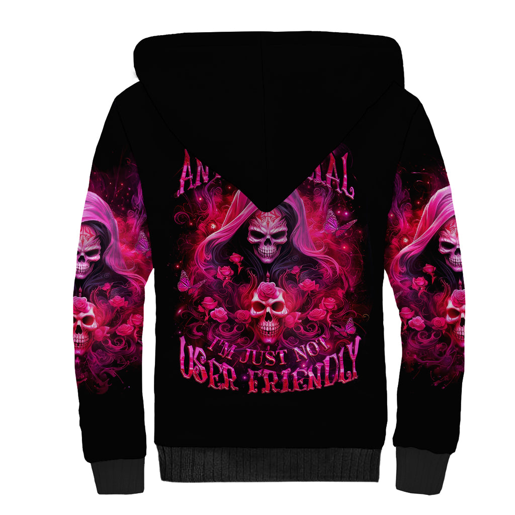 Witch Skull Sherpa Hoodie I'm Not Anti-Social I'm Just Not User Friendly - Wonder Print Shop