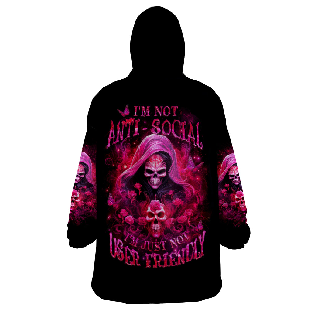 Witch Skull Wearable Blanket Hoodie I'm Not Anti-Social I'm Just Not User Friendly - Wonder Print Shop