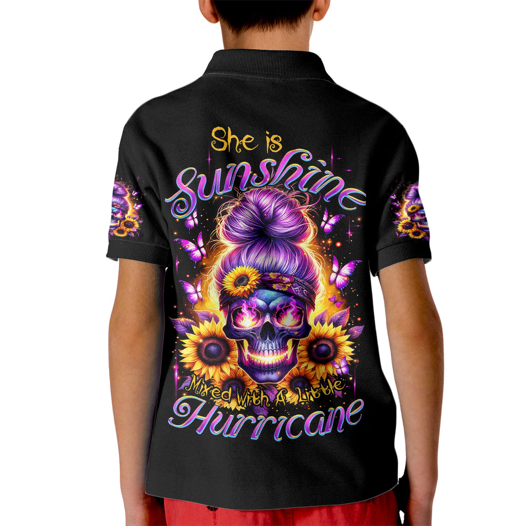 Sunflower Skull Kid Polo Shirt She Is Sunshine Mixed With A Little Hurricane - Wonder Print Shop