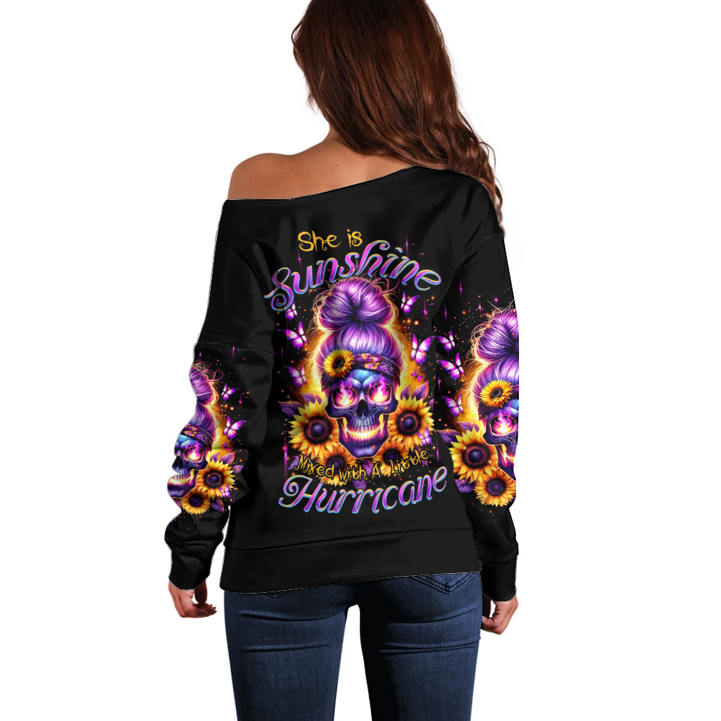 Sunflower Skull Off Shoulder Sweater She Is Sunshine Mixed With A Little Hurricane - Wonder Print Shop