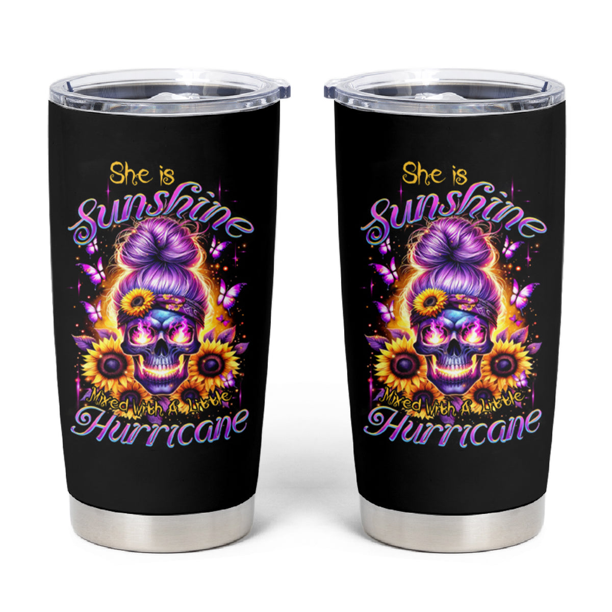 Sunflower Skull Tumbler Cup She Is Sunshine Mixed With A Little Hurricane