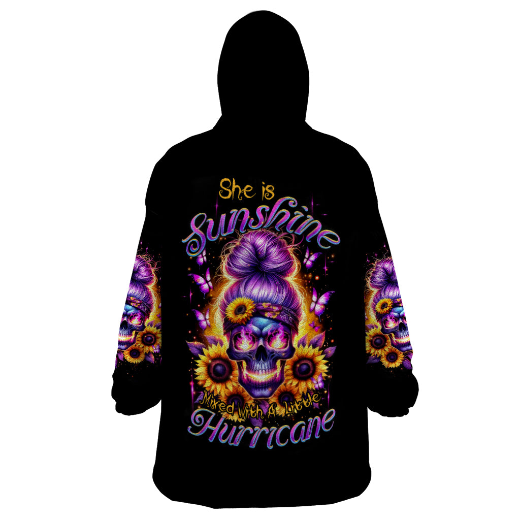 Sunflower Skull Wearable Blanket Hoodie She Is Sunshine Mixed With A Little Hurricane - Wonder Print Shop