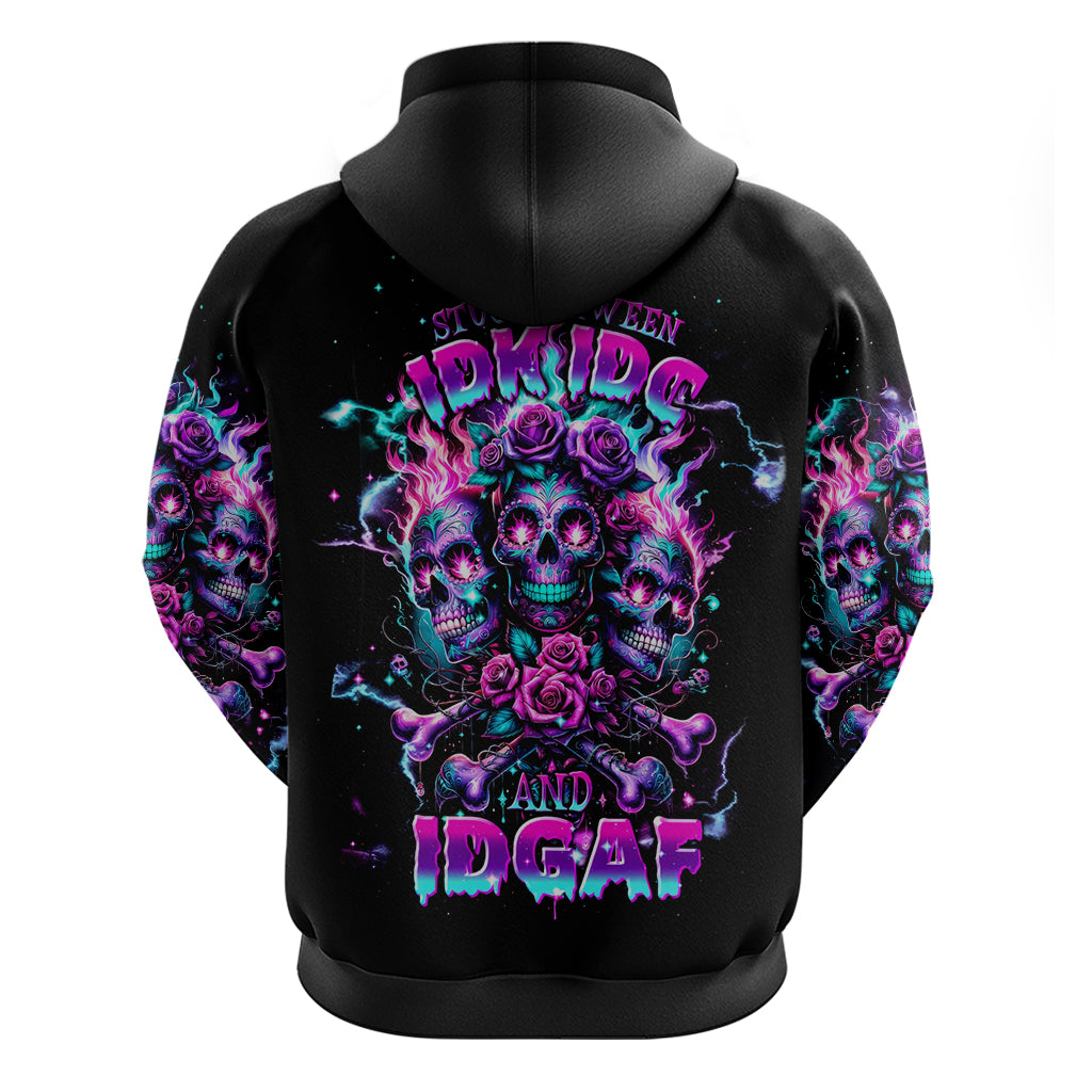 Flower Skull Hoodie Stuck Between IDK IDC - Wonder Print Shop