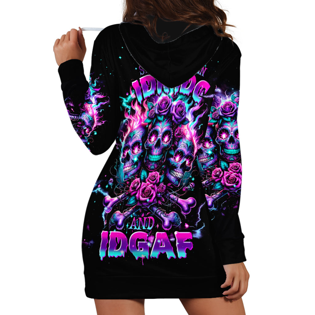 Flower Skull Hoodie Dress Stuck Between IDK IDC - Wonder Print Shop