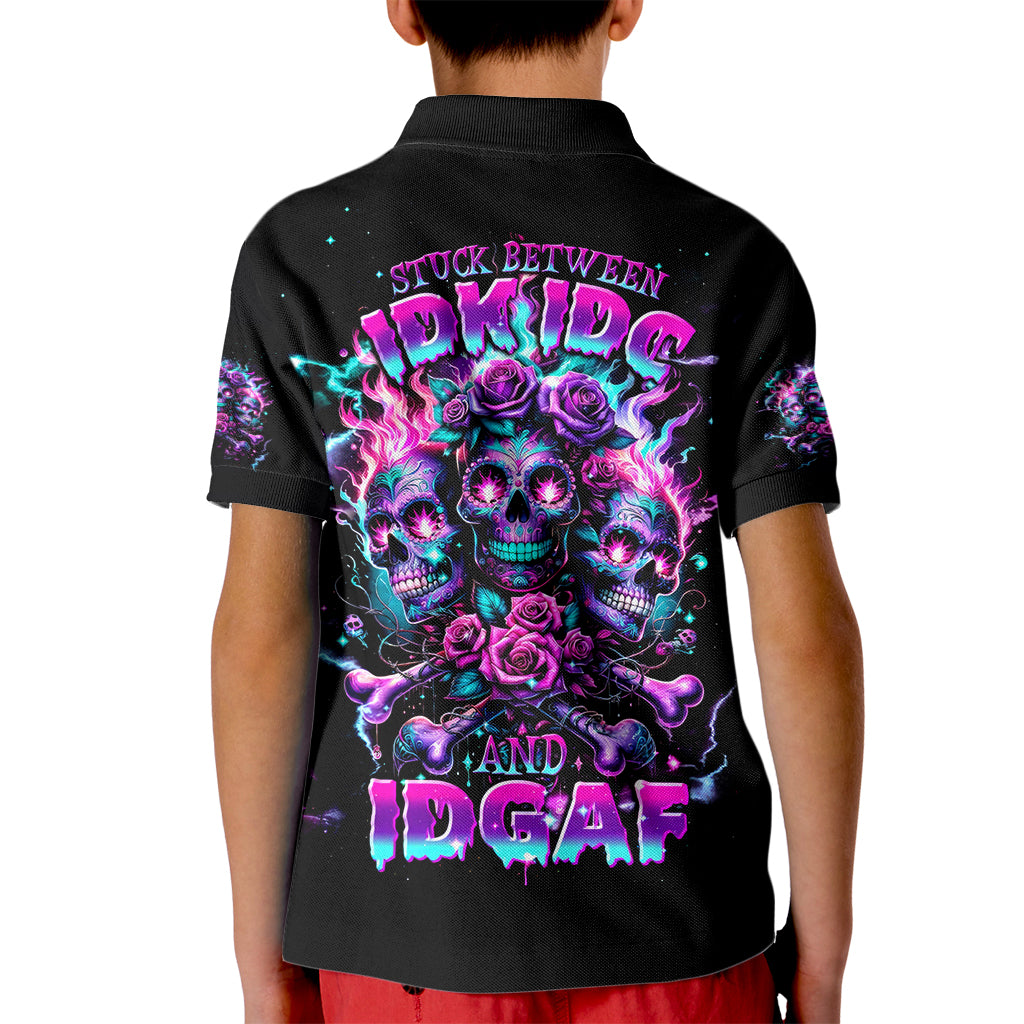 Flower Skull Kid Polo Shirt Stuck Between IDK IDC - Wonder Print Shop