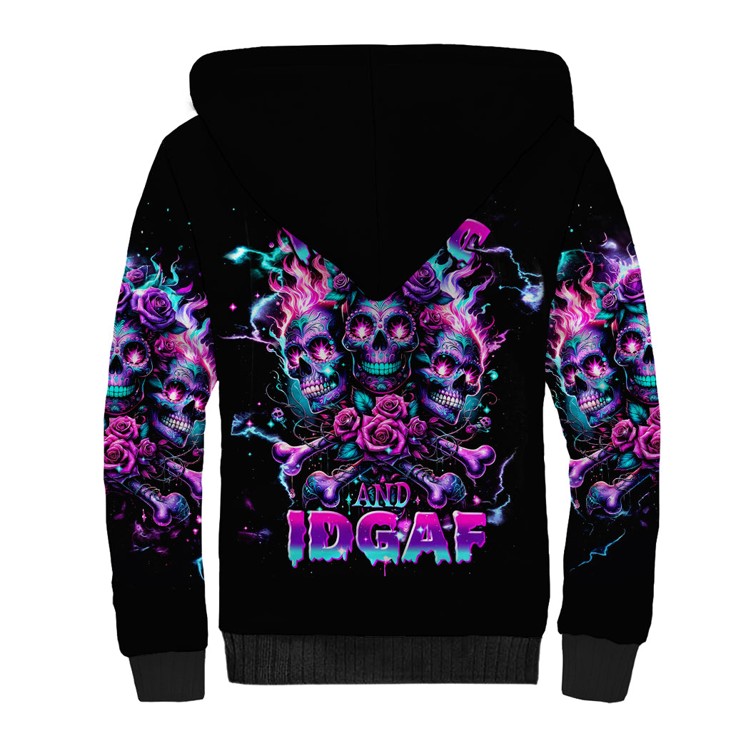 Flower Skull Sherpa Hoodie Stuck Between IDK IDC - Wonder Print Shop