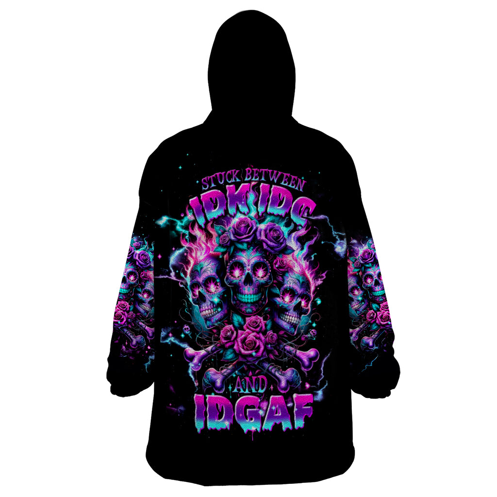 Flower Skull Wearable Blanket Hoodie Stuck Between IDK IDC - Wonder Print Shop