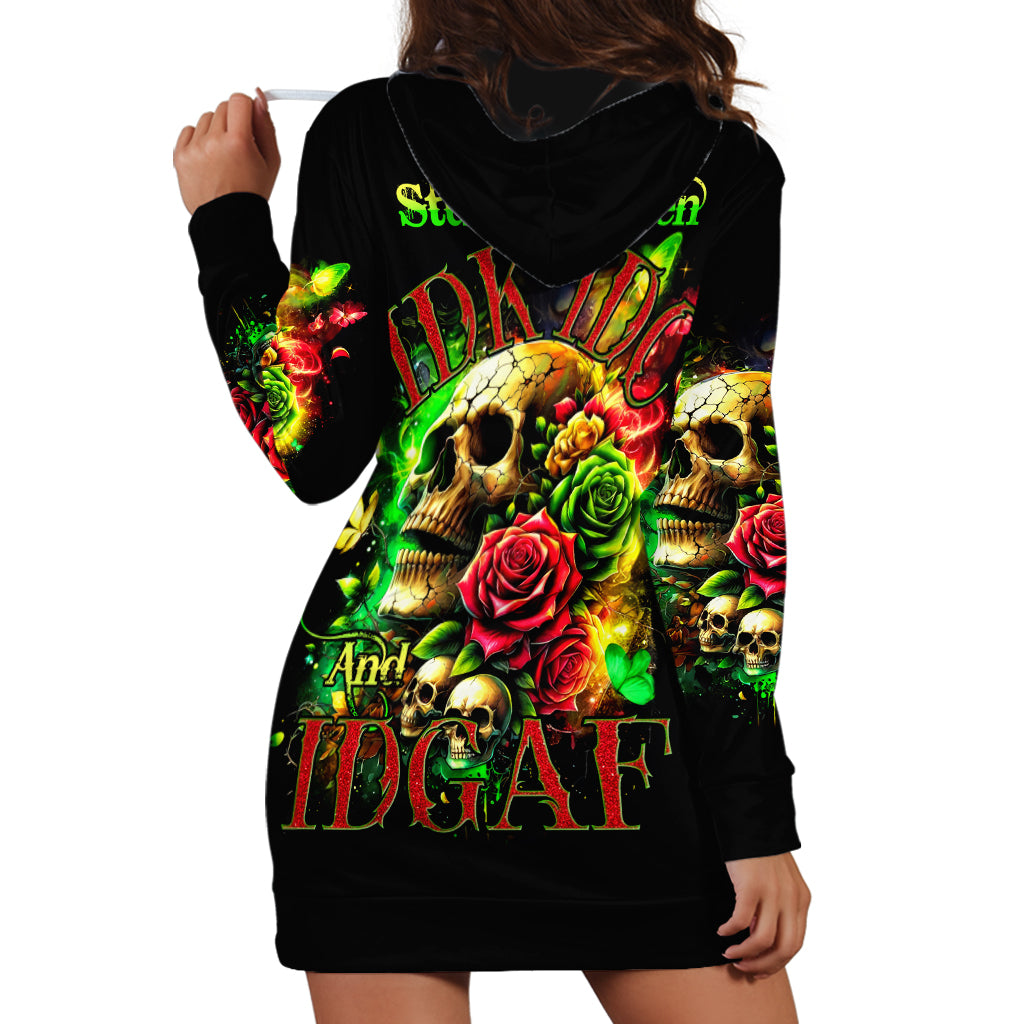 Rose Skull Hoodie Dress Stuck Between IDK IDC - Wonder Print Shop