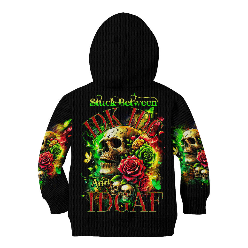 Rose Skull Kid Hoodie Stuck Between IDK IDC - Wonder Print Shop