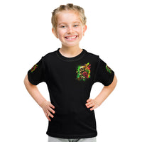 Black kids T-shirt with front skull and rose floral print on chest