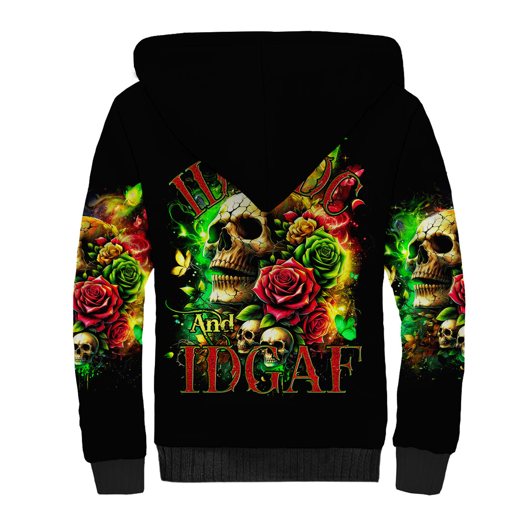 Rose Skull Sherpa Hoodie Stuck Between IDK IDC - Wonder Print Shop