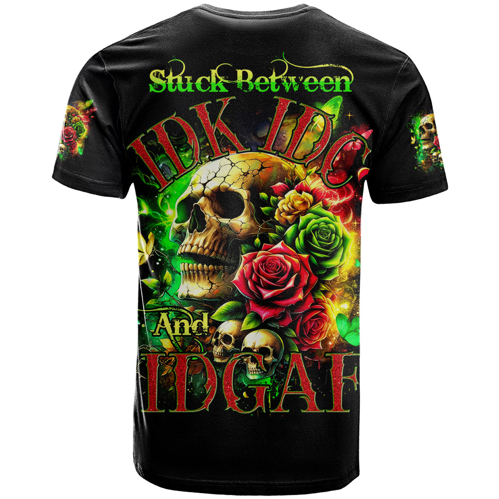 Black T-shirt with back skull and roses graphic