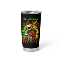 Black skull and rose graphic tumbler cup with clear lid and stainless base
