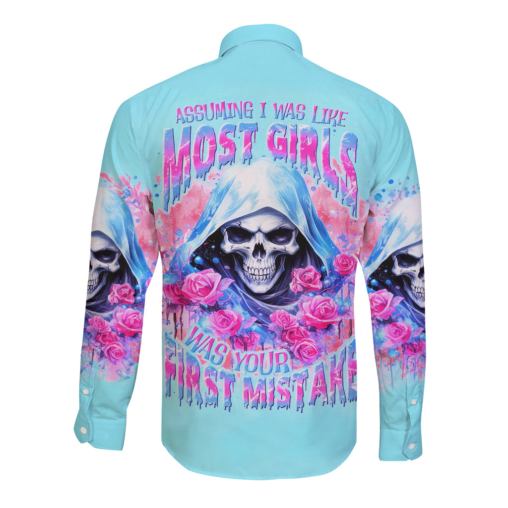 Witch Skull Long Sleeve Button Shirt Assuming Was Like Most Girls Was Your First Mistake - Wonder Print Shop