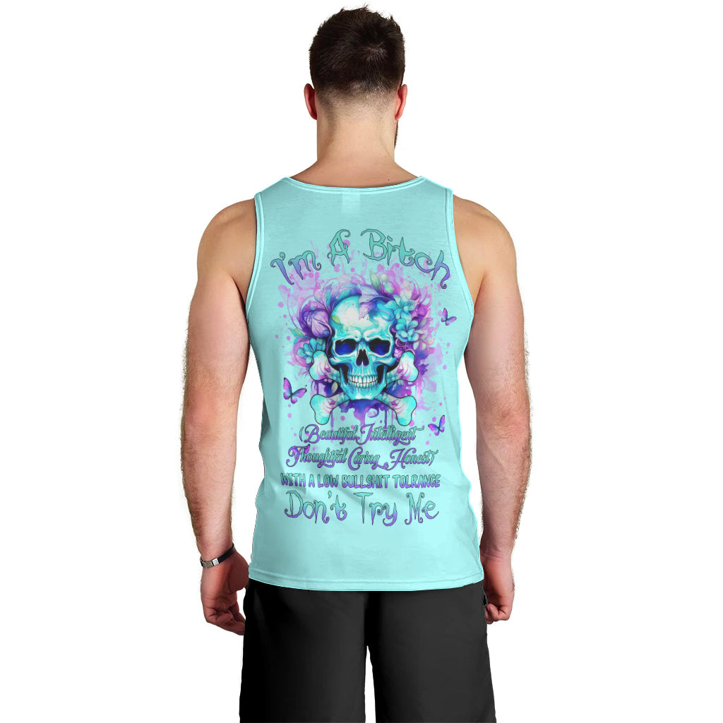 Flower Skull Men Tank Top I'm A Bitch With A Low Bullshiit Tolrange Don't Try Me - Wonder Print Shop