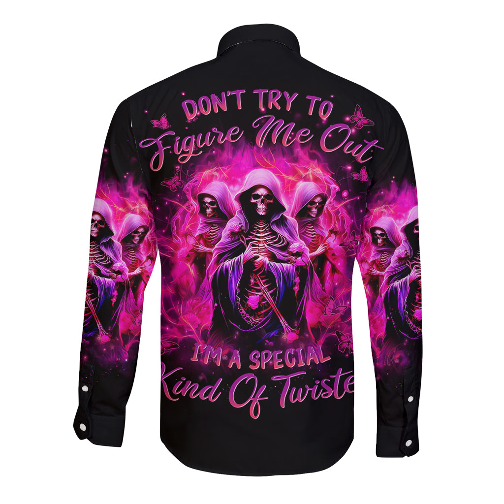 Witch Skull Long Sleeve Button Shirt Don't Try To Figure Me Out I'm A Special Kind Of Twisted - Wonder Print Shop