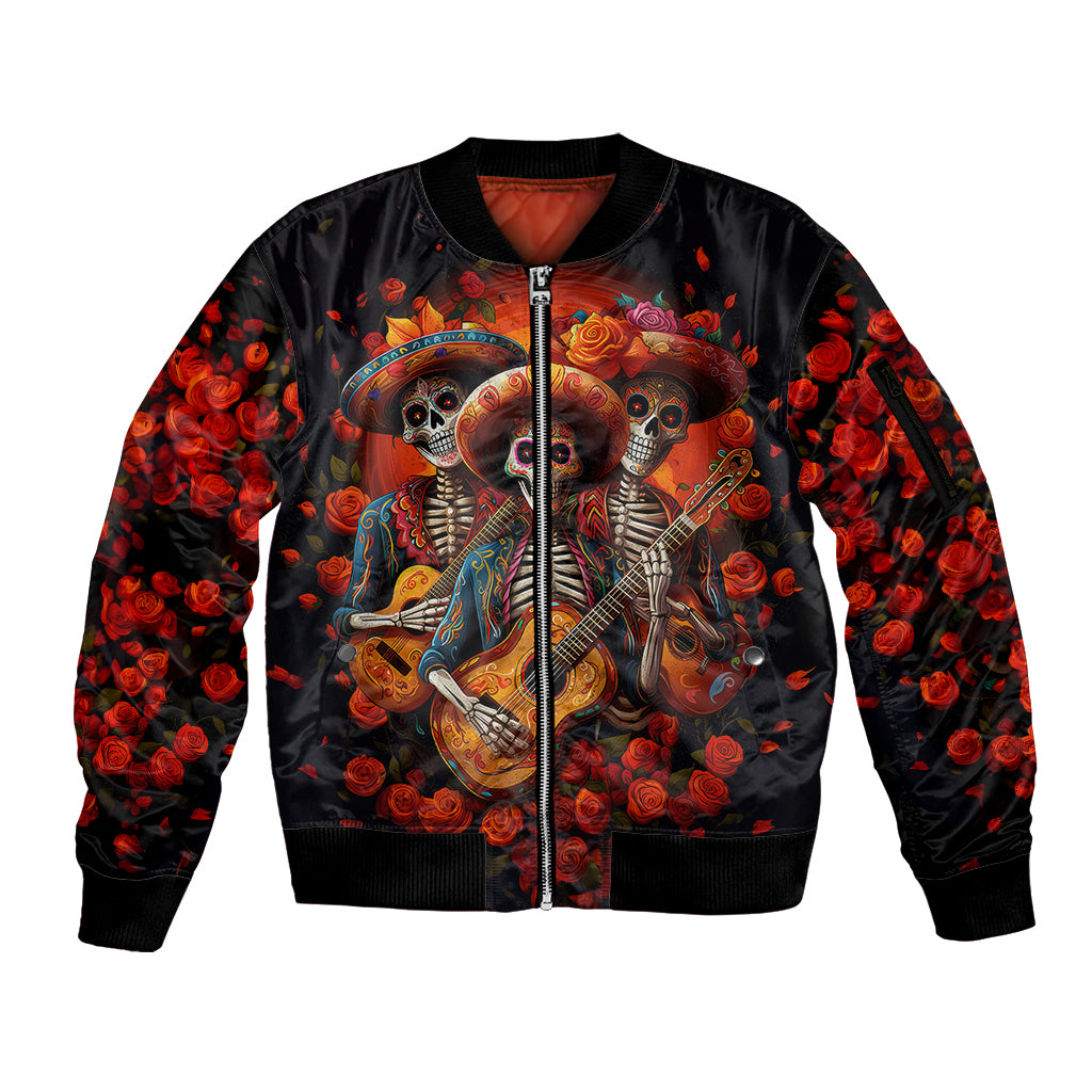 Day of Dead Skull Sleeve Zip Bomber Jacket Sugar Skull Band Skeleton - Wonder Print Shop