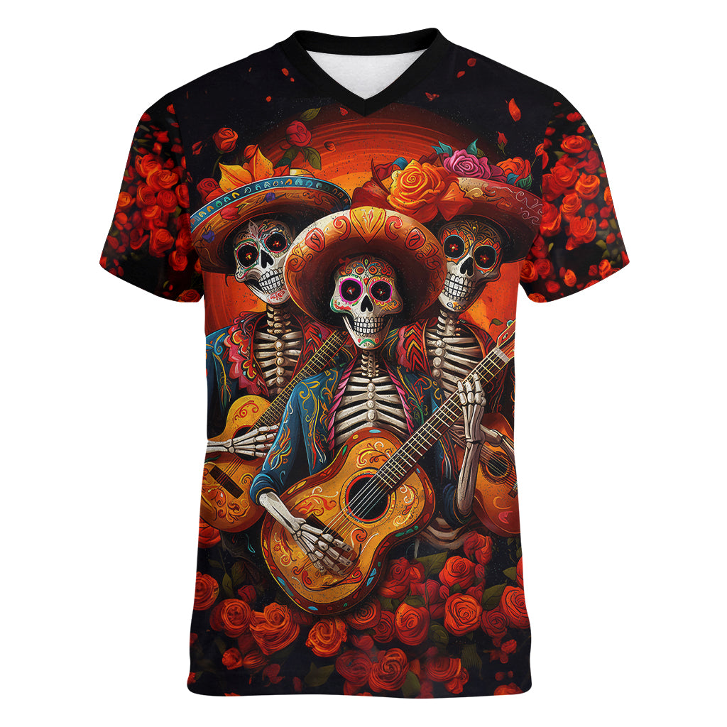 day-of-dead-skull-women-v-neck-t-shirt-sugar-skull-band-skeleton