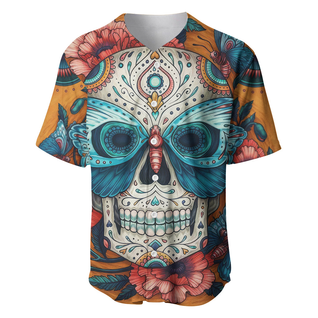 Day of Dead Skull Baseball Jersey Sugar Skull Butterfly - Wonder Print Shop