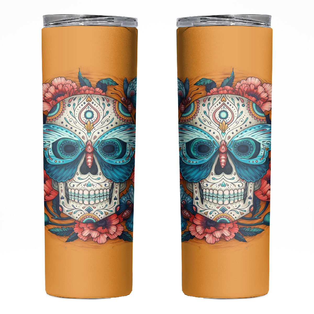 Day of Dead Skull Skinny Tumbler Sugar Skull Butterfly - Wonder Print Shop