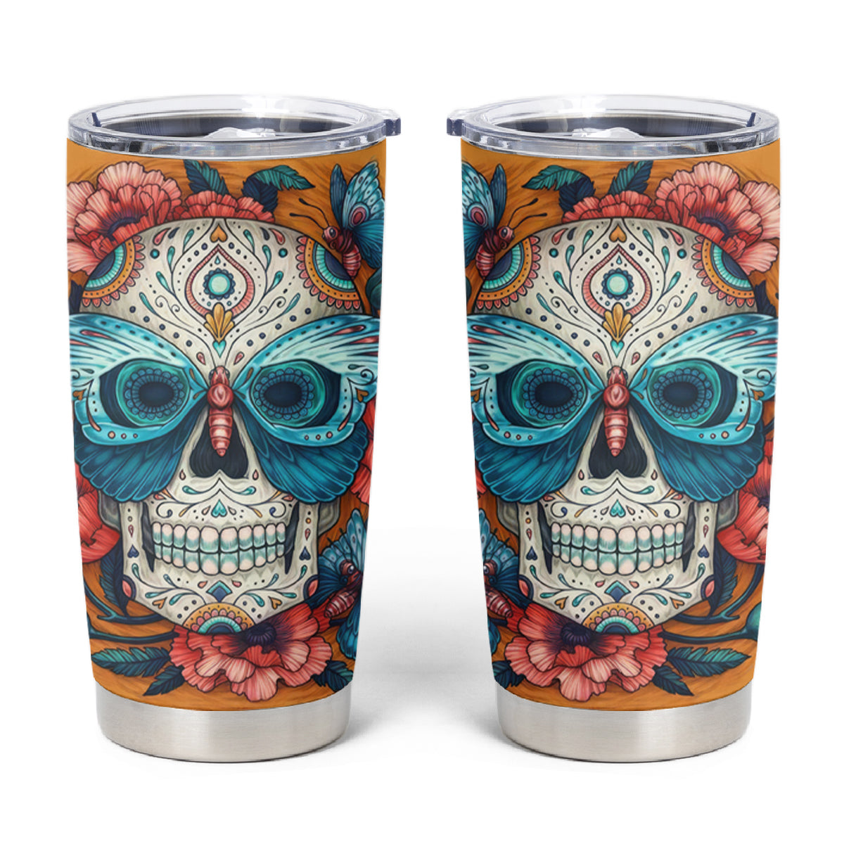 Day of Dead Skull Tumbler Cup Sugar Skull Butterfly - Wonder Print Shop