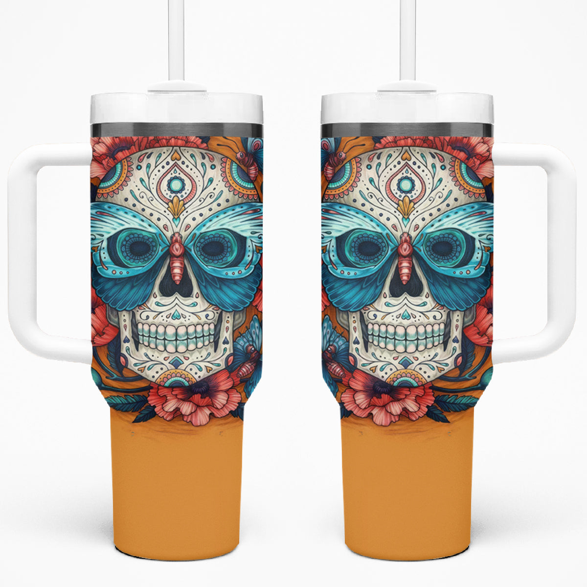 Day of Dead Skull Tumbler With Handle Sugar Skull Butterfly - Wonder Print Shop