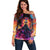 Day of Dead Lady Off Shoulder Sweater Sugar Skull Flame Lady - Wonder Print Shop