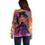 Day of Dead Lady Off Shoulder Sweater Sugar Skull Flame Lady - Wonder Print Shop