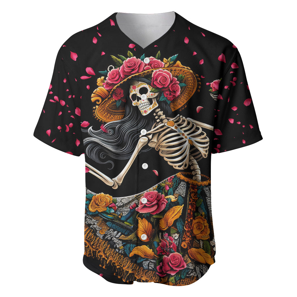 Day of Dead Lady Baseball Jersey Sugar Skull Lady Dancing - Wonder Print Shop