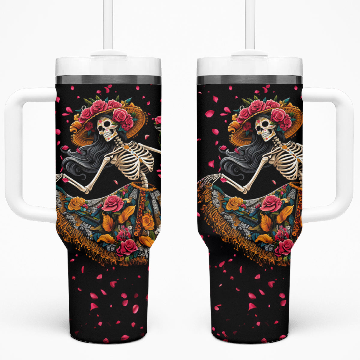 Day of Dead Lady Tumbler With Handle Sugar Skull Lady Dancing - Wonder Print Shop