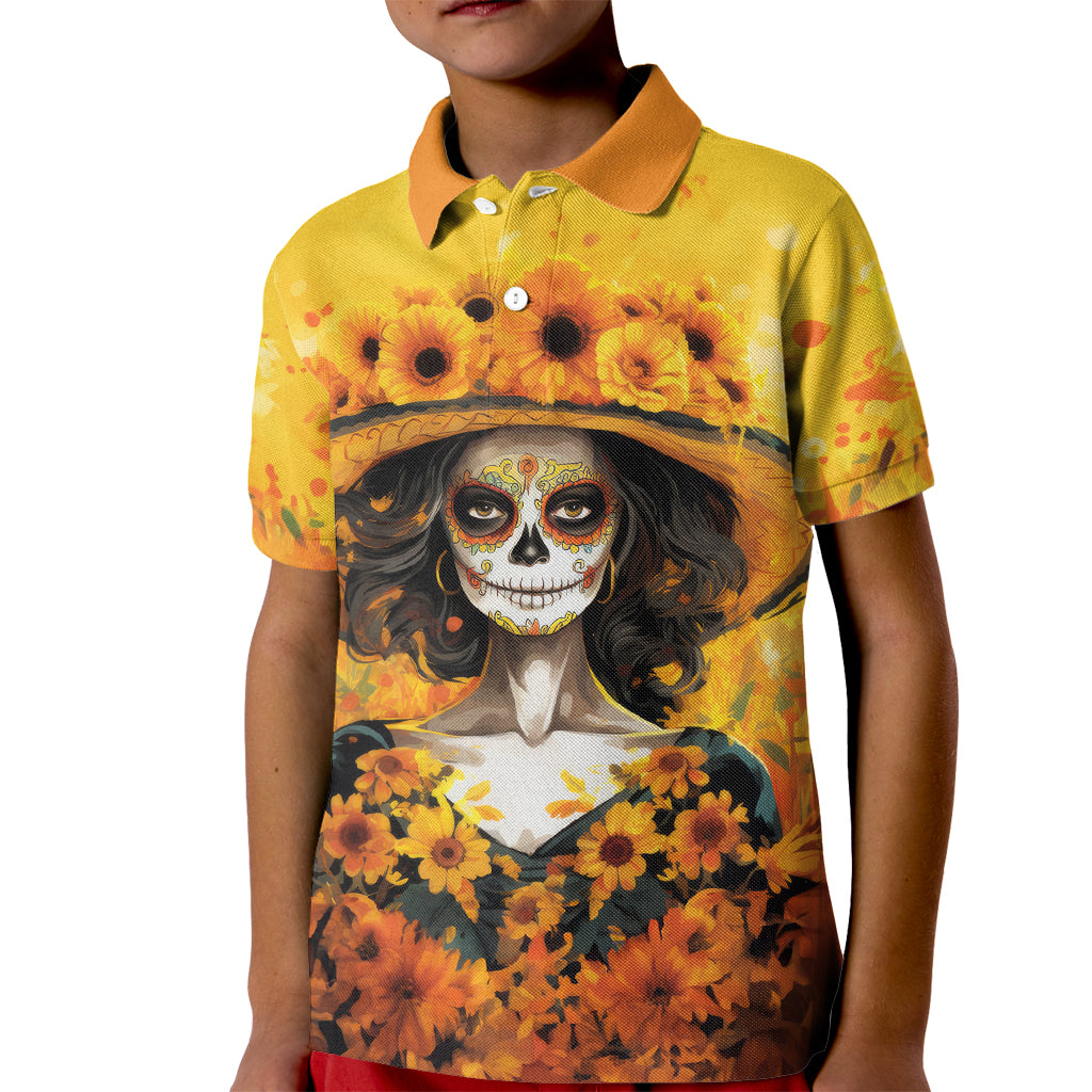 day-of-dead-lady-kid-polo-shirt-sugar-skull-lady-sunflower